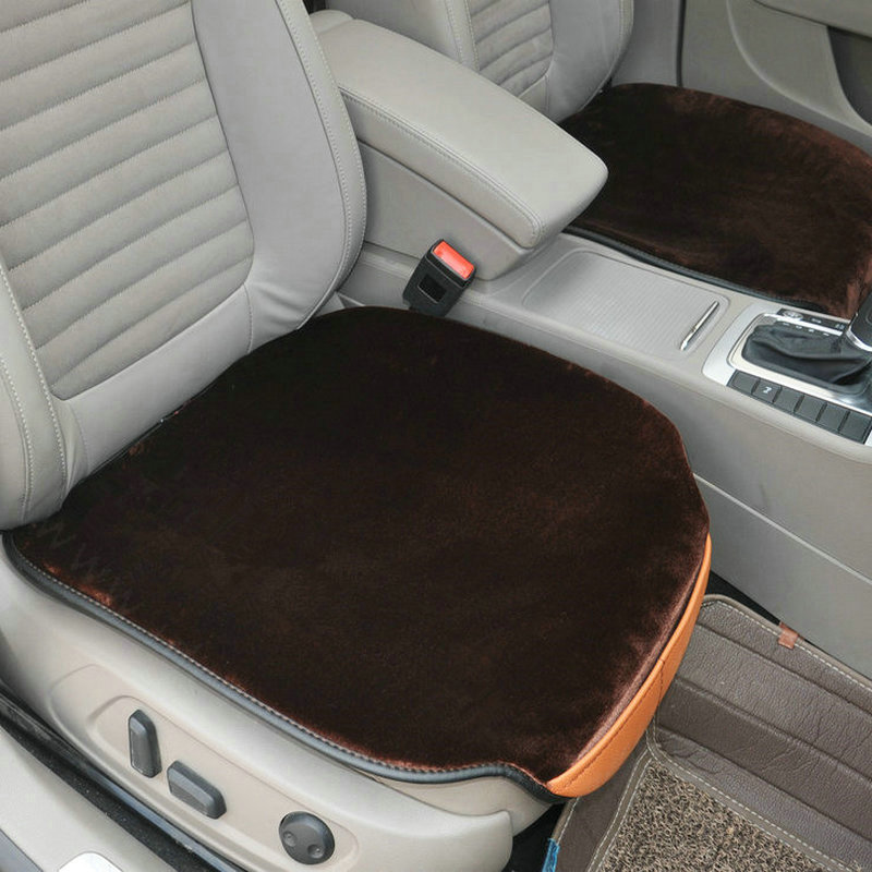 Top Quality Plush Universal Car Front Seat Cushion Automobile Fur Pads 1pcs - Coffee