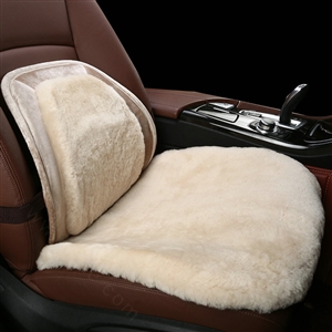 Top Quality Pure Wool Universal Car Front Seat Cushion Sheepskin Fur Waist Pads 2pcs - Beige