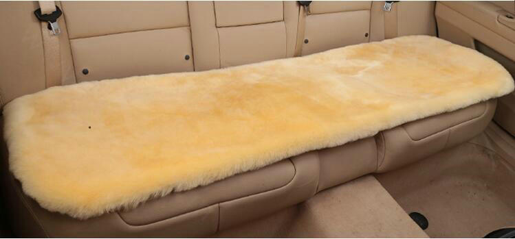 Top Quality Pure Wool Universal Car Seat Cushion Sheepskin Fur Auto Long Pads 1pcs - Beige