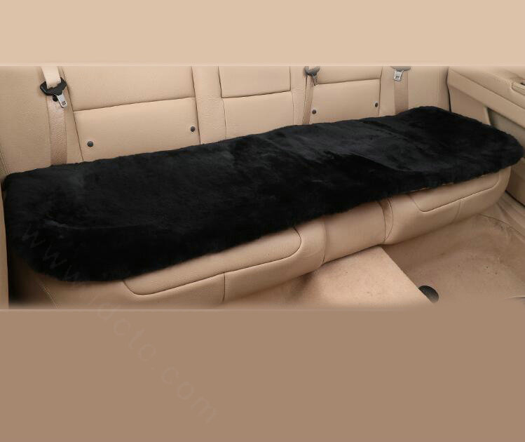 Top Quality Pure Wool Universal Car Seat Cushion Sheepskin Fur Auto Long Pads 1pcs - Black
