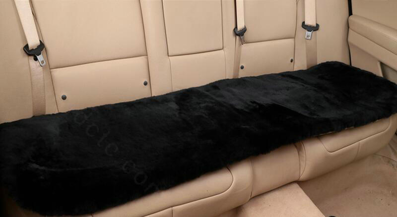 Top Quality Pure Wool Universal Car Seat Cushion Sheepskin Fur Auto Long Pads 1pcs - Black
