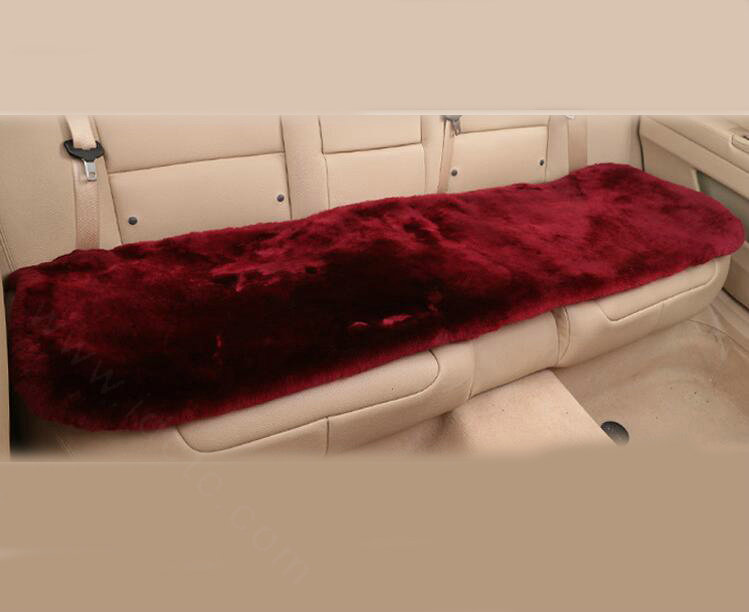 Top Quality Pure Wool Universal Car Seat Cushion Sheepskin Fur Auto Long Pads 1pcs - Dark Red