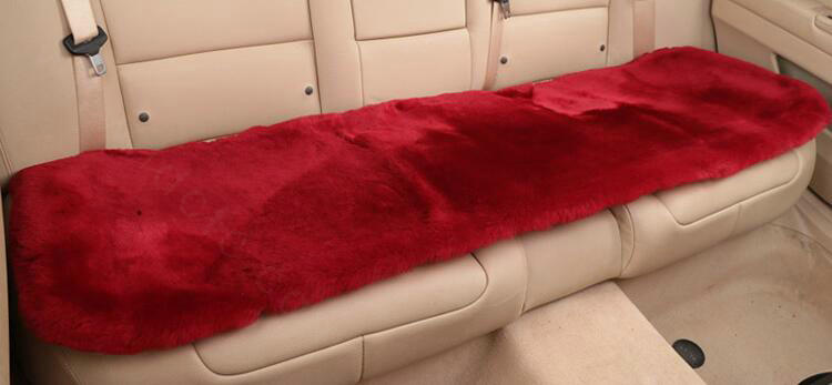 Top Quality Pure Wool Universal Car Seat Cushion Sheepskin Fur Auto Long Pads 1pcs - Red
