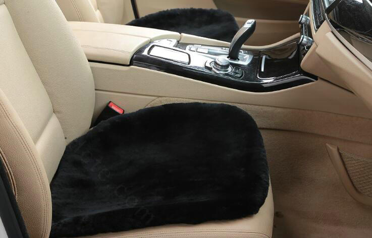 Top Quality Pure Wool Universal Car Seat Cushion Sheepskin Fur One Piece Pads 1pcs - Black