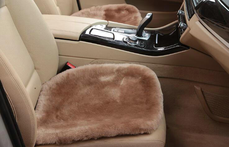 Top Quality Pure Wool Universal Car Seat Cushion Sheepskin Fur One Piece Pads 1pcs - Camel