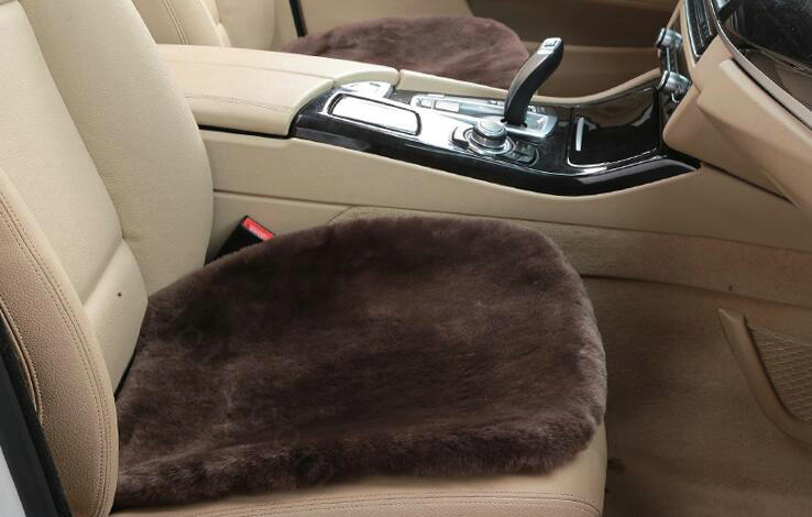 Top Quality Pure Wool Universal Car Seat Cushion Sheepskin Fur One Piece Pads 1pcs - Coffee