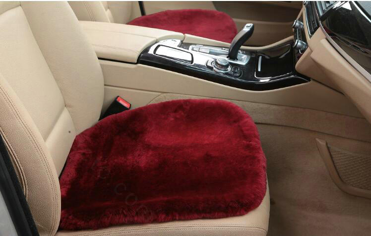 Top Quality Pure Wool Universal Car Seat Cushion Sheepskin Fur One Piece Pads 1pcs - Dark Red