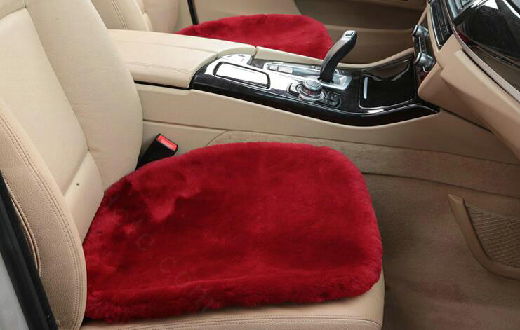 Top Quality Pure Wool Universal Car Seat Cushion Sheepskin Fur One Piece Pads 1pcs - Red