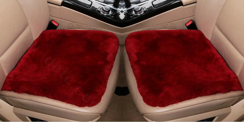 Top Quality Pure Wool Universal Car Seat Cushion Sheepskin Fur One Piece Pads 1pcs - Red