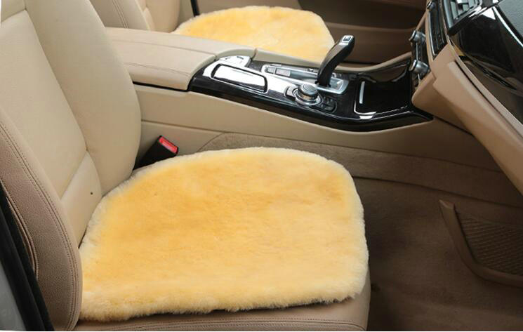 Top Quality Pure Wool Universal Car Seat Cushion Sheepskin Fur One Piece Pads 1pcs - Yellow