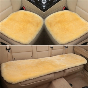 Top Quality Pure Wool Universal Car Seat Cushion Sheepskin Fur One Piece Pads 3pcs Set - Beige