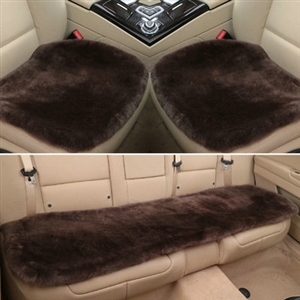 Top Quality Pure Wool Universal Car Seat Cushion Sheepskin Fur One Piece Pads 3pcs Set - Coffee