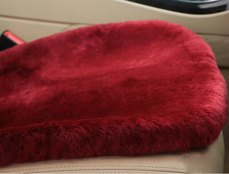 Top Quality Pure Wool Universal Car Seat Cushion Sheepskin Fur One Piece Pads 3pcs Set - Dark Red