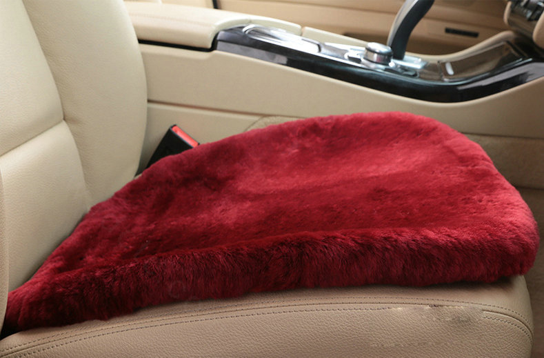 Top Quality Pure Wool Universal Car Seat Cushion Sheepskin Fur One Piece Pads 3pcs Set - Dark Red