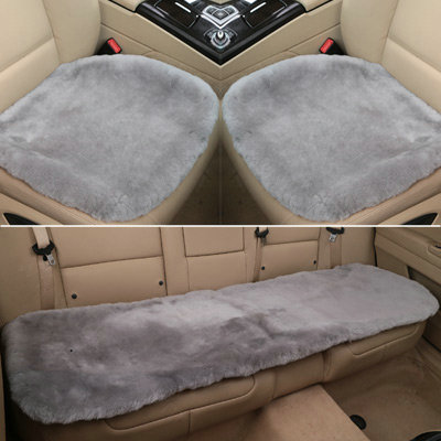 Top Quality Pure Wool Universal Car Seat Cushion Sheepskin Fur One Piece Pads 3pcs Set - Gray