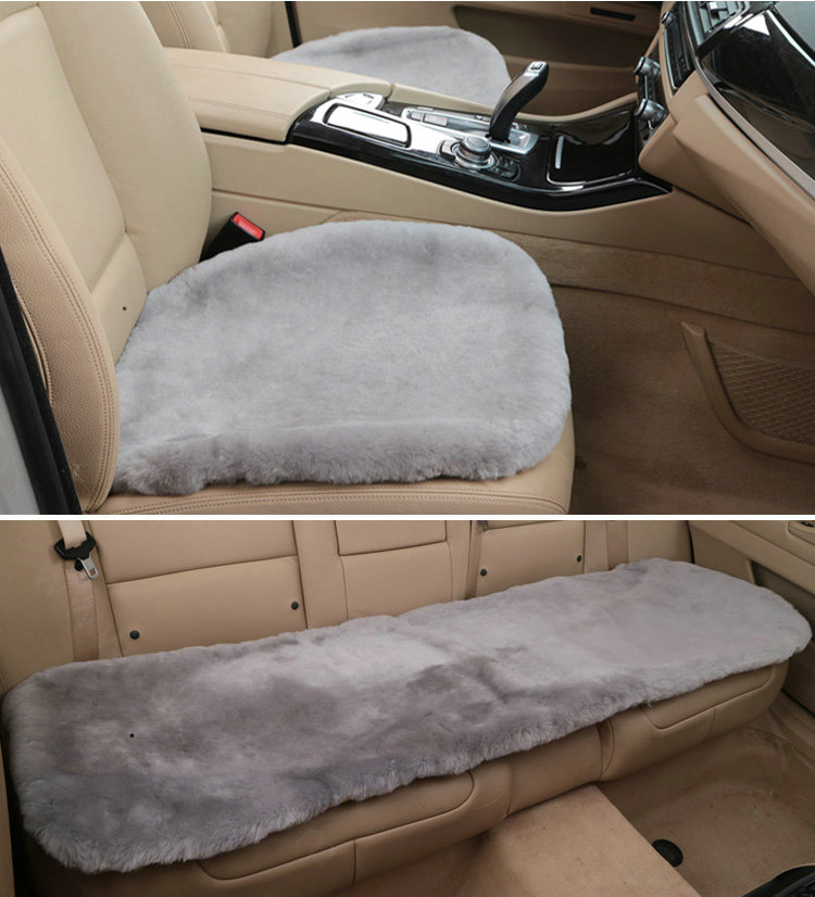 Top Quality Pure Wool Universal Car Seat Cushion Sheepskin Fur One Piece Pads 3pcs Set - Gray