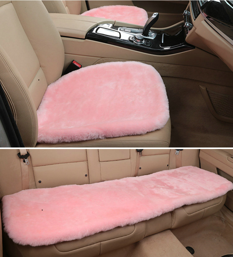 Top Quality Pure Wool Universal Car Seat Cushion Sheepskin Fur One Piece Pads 3pcs Set - Pink
