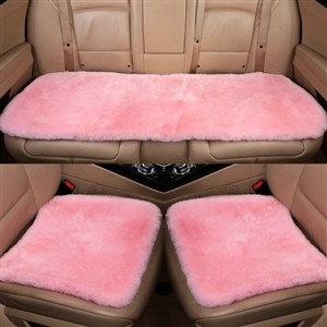 Top Quality Pure Wool Universal Car Seat Cushion Sheepskin Fur One Piece Pads 3pcs Set - Pink