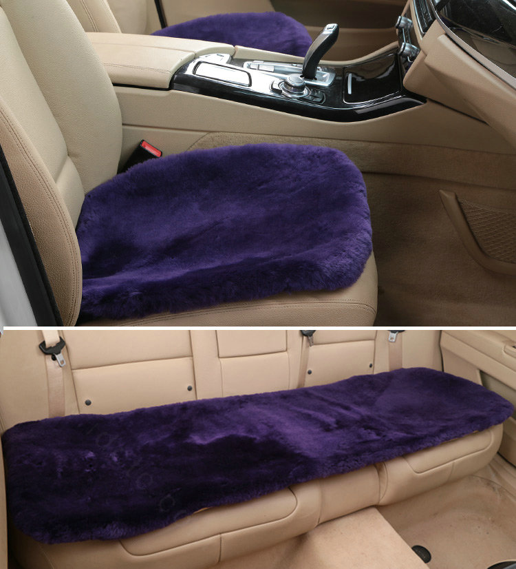 Top Quality Pure Wool Universal Car Seat Cushion Sheepskin Fur One Piece Pads 3pcs Set - Purple