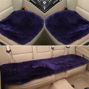 Top Quality Pure Wool Universal Car Seat Cushion Sheepskin Fur One Piece Pads 3pcs Set - Purple