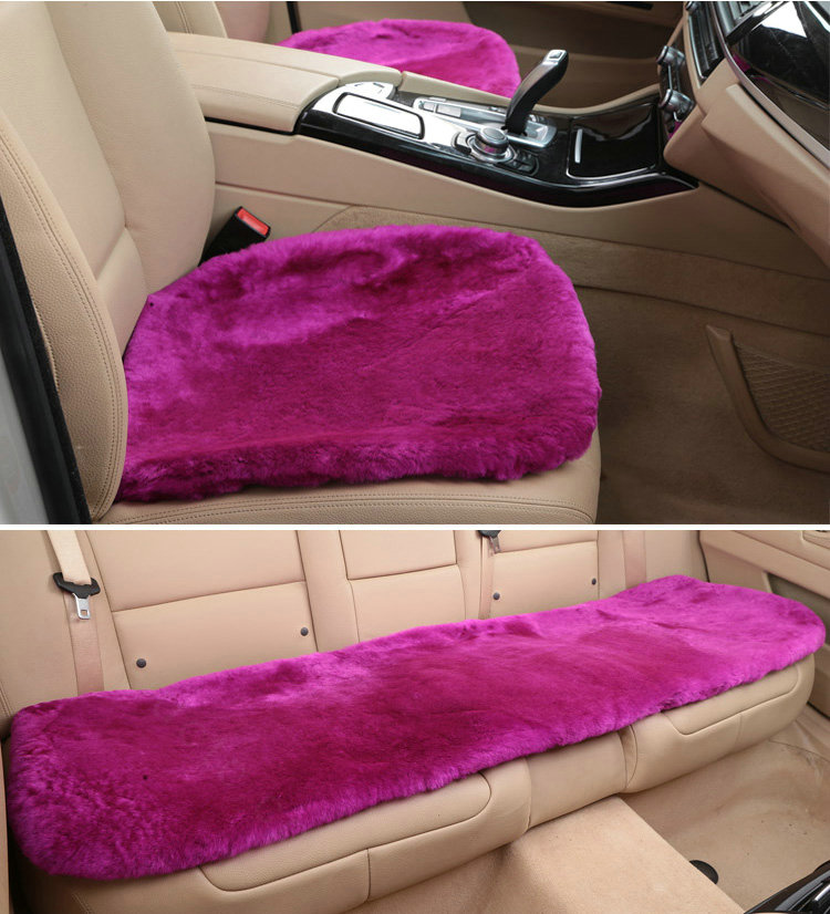 Top Quality Pure Wool Universal Car Seat Cushion Sheepskin Fur One Piece Pads 3pcs Set - Rose