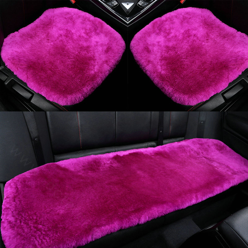 Top Quality Pure Wool Universal Car Seat Cushion Sheepskin Fur One Piece Pads 3pcs Set - Rose