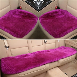 Top Quality Pure Wool Universal Car Seat Cushion Sheepskin Fur One Piece Pads 3pcs Set - Rose
