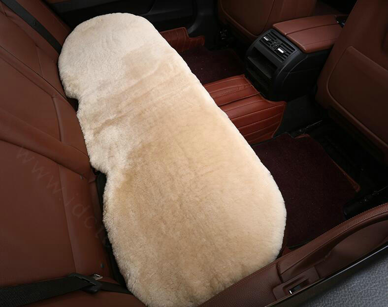 Top Quality Pure Wool Universal Car Seat Cushion Sheepskin Fur Waist Pads 5pcs Set - Beige