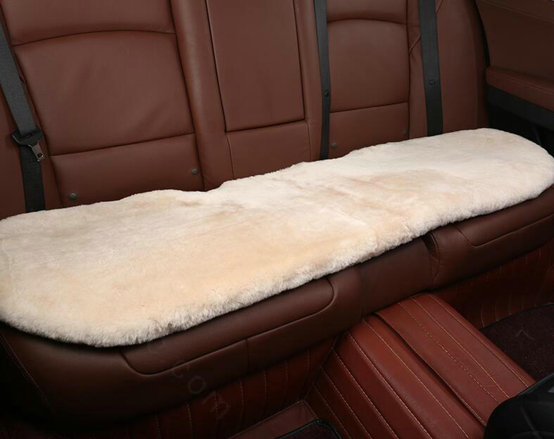 Top Quality Pure Wool Universal Car Seat Cushion Sheepskin Fur Waist Pads 5pcs Set - Beige