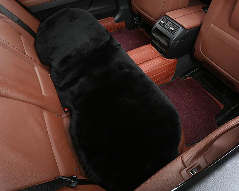 Top Quality Pure Wool Universal Car Seat Cushion Sheepskin Fur Waist Pads 5pcs Set - Black