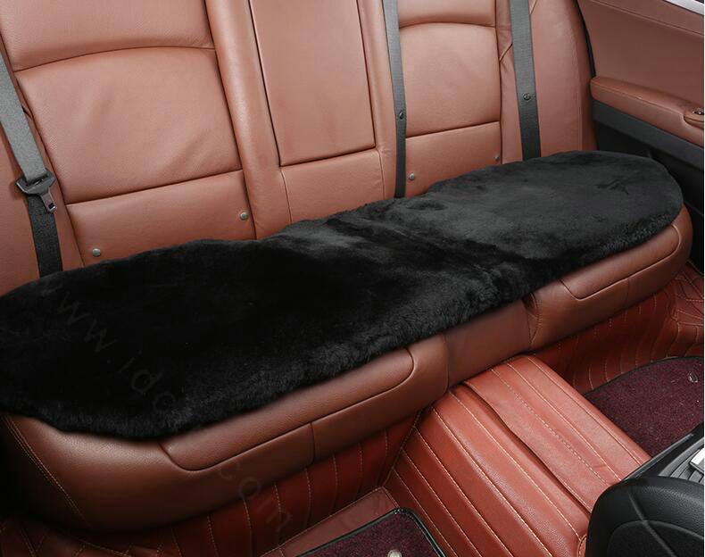 Top Quality Pure Wool Universal Car Seat Cushion Sheepskin Fur Waist Pads 5pcs Set - Black