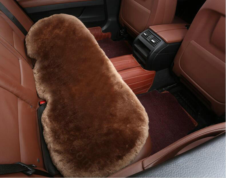 Top Quality Pure Wool Universal Car Seat Cushion Sheepskin Fur Waist Pads 5pcs Set - Coffee