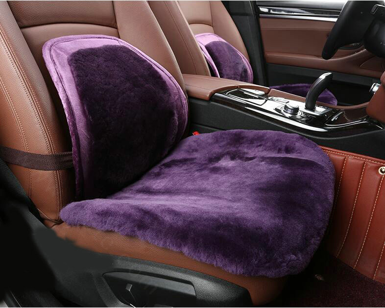 Top Quality Pure Wool Universal Car Seat Cushion Sheepskin Fur Waist Pads 5pcs Set - Purple