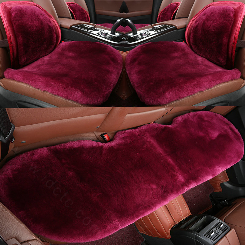Top Quality Pure Wool Universal Car Seat Cushion Sheepskin Fur Waist Pads 5pcs Set - Rose