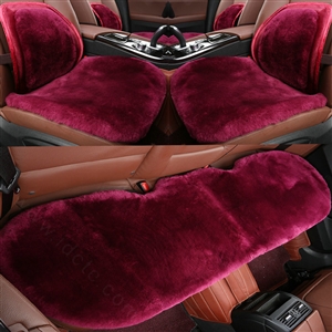 Top Quality Pure Wool Universal Car Seat Cushion Sheepskin Fur Waist Pads 5pcs Set - Rose