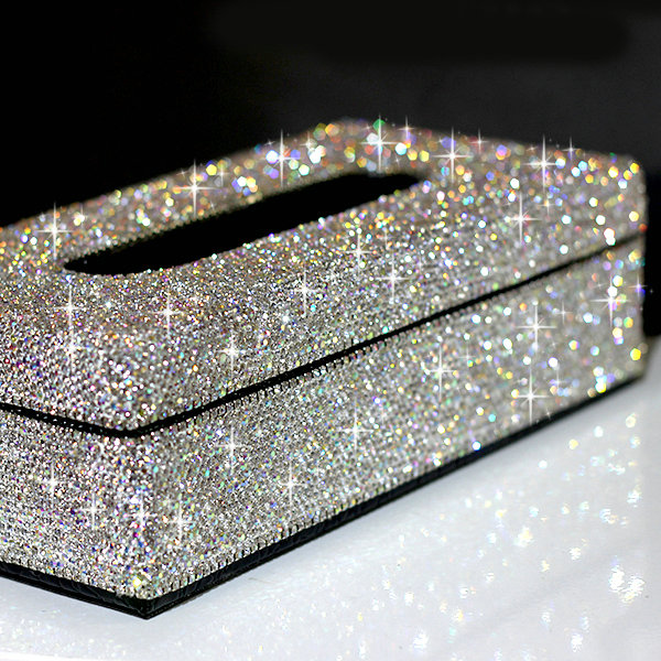 Top grade Diamond Car Tissue Paper Box Case Creative Crystal For Office Home Decor - White