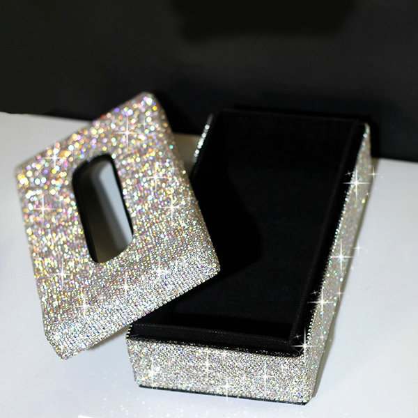 Top grade Diamond Car Tissue Paper Box Case Creative Crystal For Office Home Decor - White