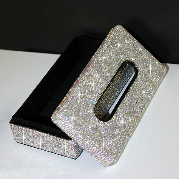 Top grade Diamond Car Tissue Paper Box Case Creative Crystal For Office Home Decor - White