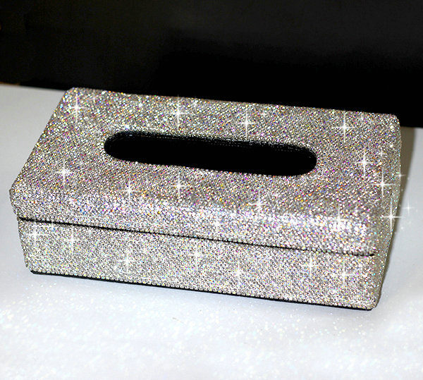 Top grade Diamond Car Tissue Paper Box Case Creative Crystal For Office Home Decor - White