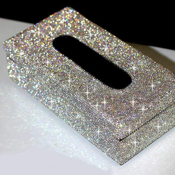 Top grade Diamond Car Tissue Paper Box Case Creative Crystal For Office Home Decor - White