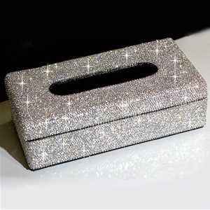 Top grade Diamond Car Tissue Paper Box Case Creative Crystal For Office Home Decor - White