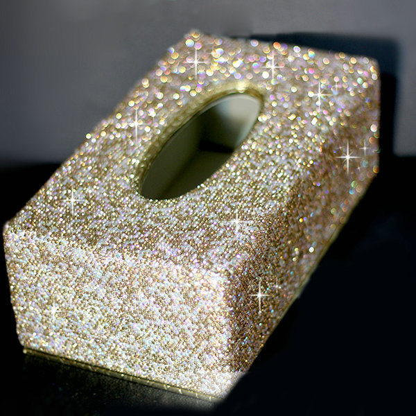 Top grade Full Crystal Auto Tissue Paper Box Case Creative For Car Office Home Decor - Gold