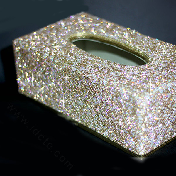 Top grade Full Crystal Auto Tissue Paper Box Case Creative For Car Office Home Decor - Gold