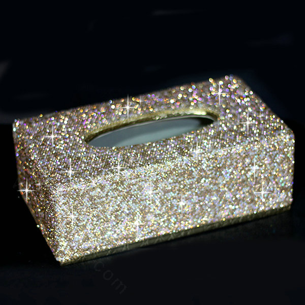 Top grade Full Crystal Auto Tissue Paper Box Case Creative For Car Office Home Decor L Size - Gold