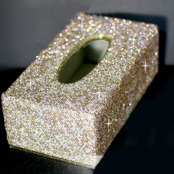 Top grade Full Crystal Auto Tissue Paper Box Case Creative For Car Office Home Decor L Size - Gold