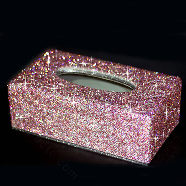 Top grade Full Crystal Auto Tissue Paper Box Case Creative For Car Office Home Decor L Size - Pink