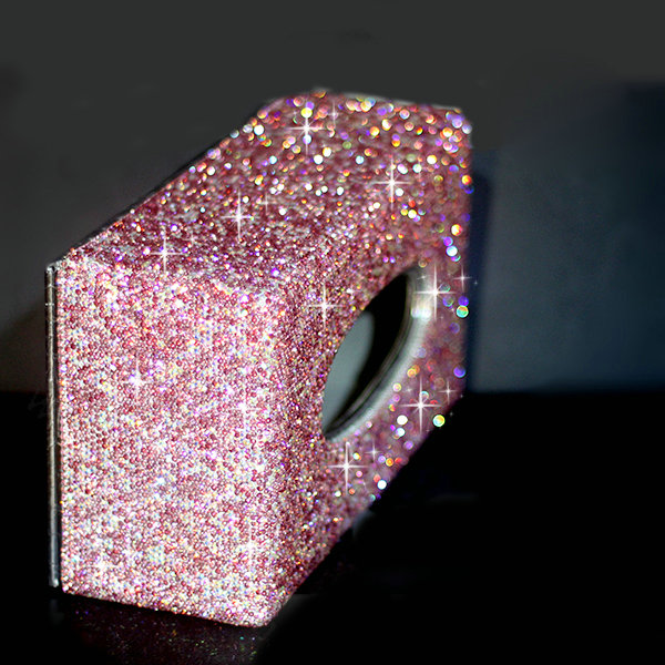 Top grade Full Crystal Auto Tissue Paper Box Case Creative For Car Office Home Decor L Size - Pink