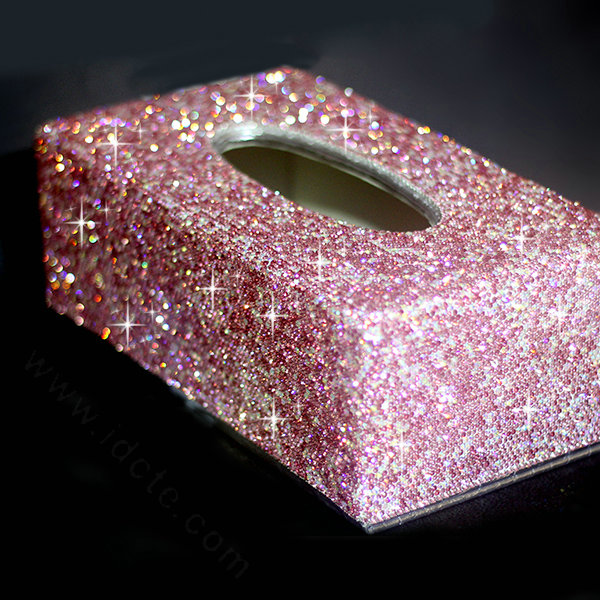 Top grade Full Crystal Auto Tissue Paper Box Case Creative For Car Office Home Decor L Size - Pink