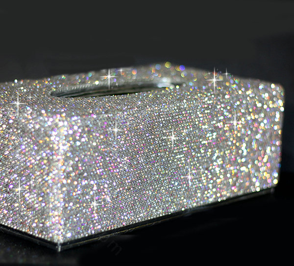 Top grade Full Crystal Auto Tissue Paper Box Case Creative For Car Office Home Decor L Size - White