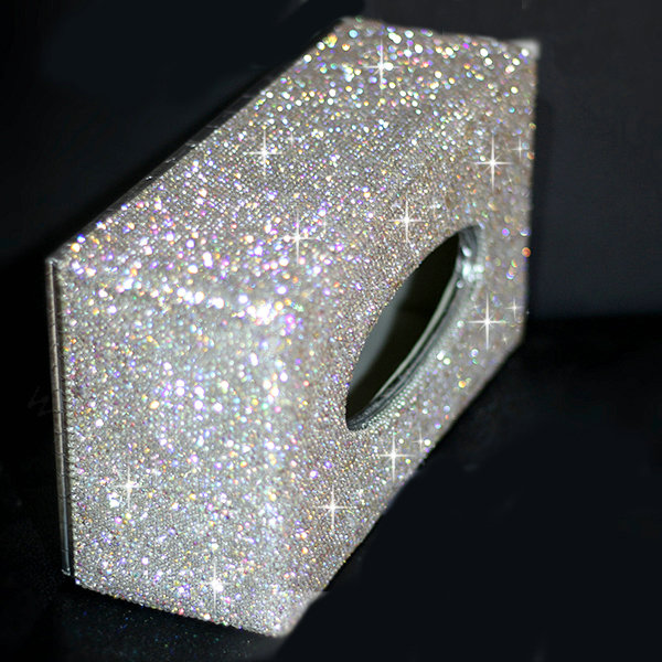 Top grade Full Crystal Auto Tissue Paper Box Case Creative For Car Office Home Decor L Size - White